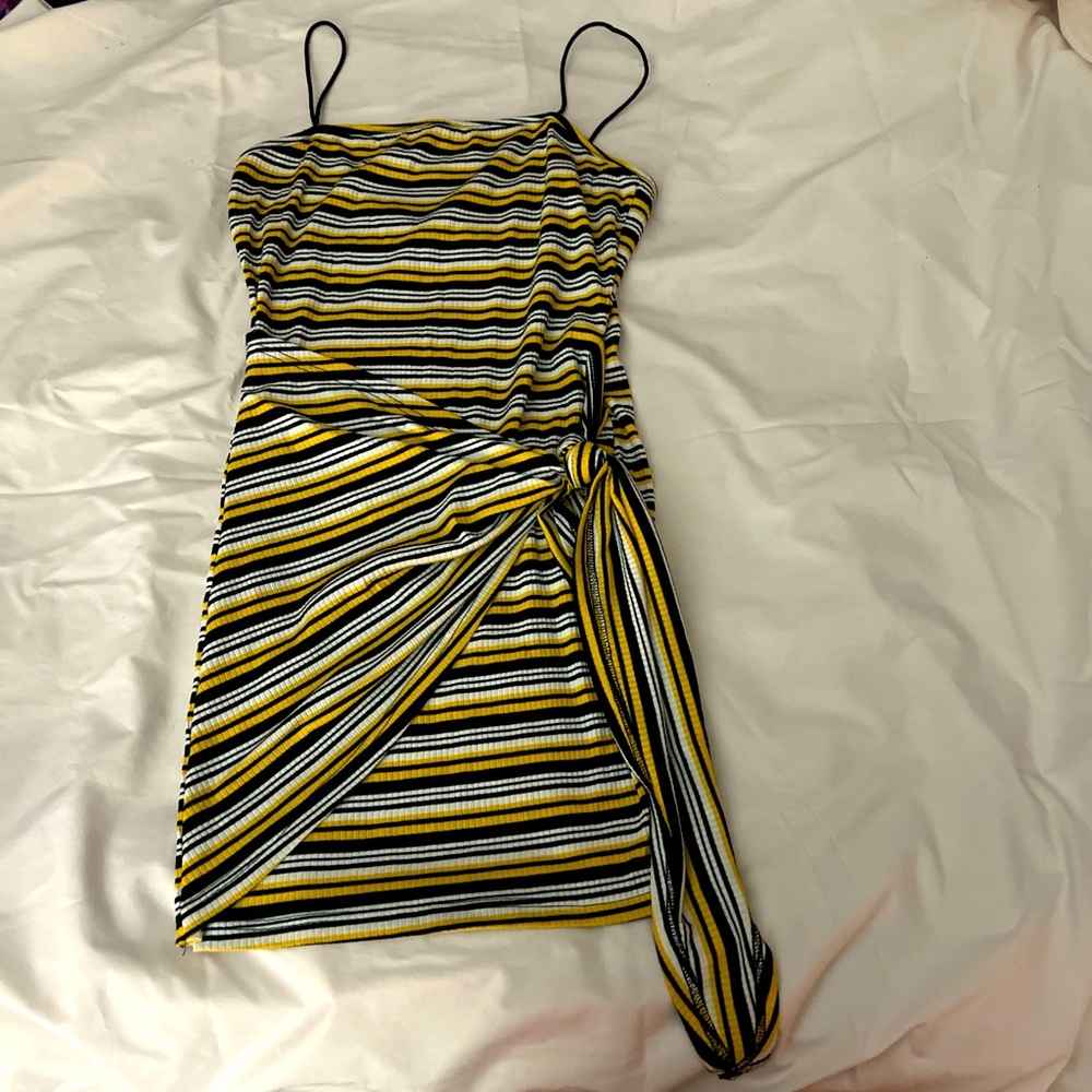 Black yellow striped mini dress